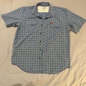Classic Orvis Men's Blue Plaid‎ Shirt, Large. Buttons, Front Pocket.